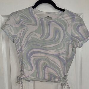 Hollister Pastel Swirl Side-Tie Crop Top - Mint, Lavender & White Baby T